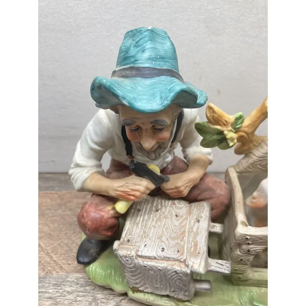 Vintage Norleans Japan Bisque Porcelain Old Man‎ & Dog Figurine - Missing Knife